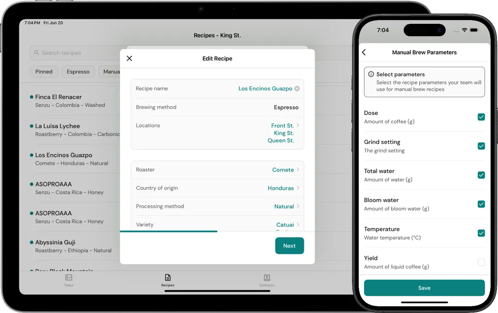 Recipe management interface